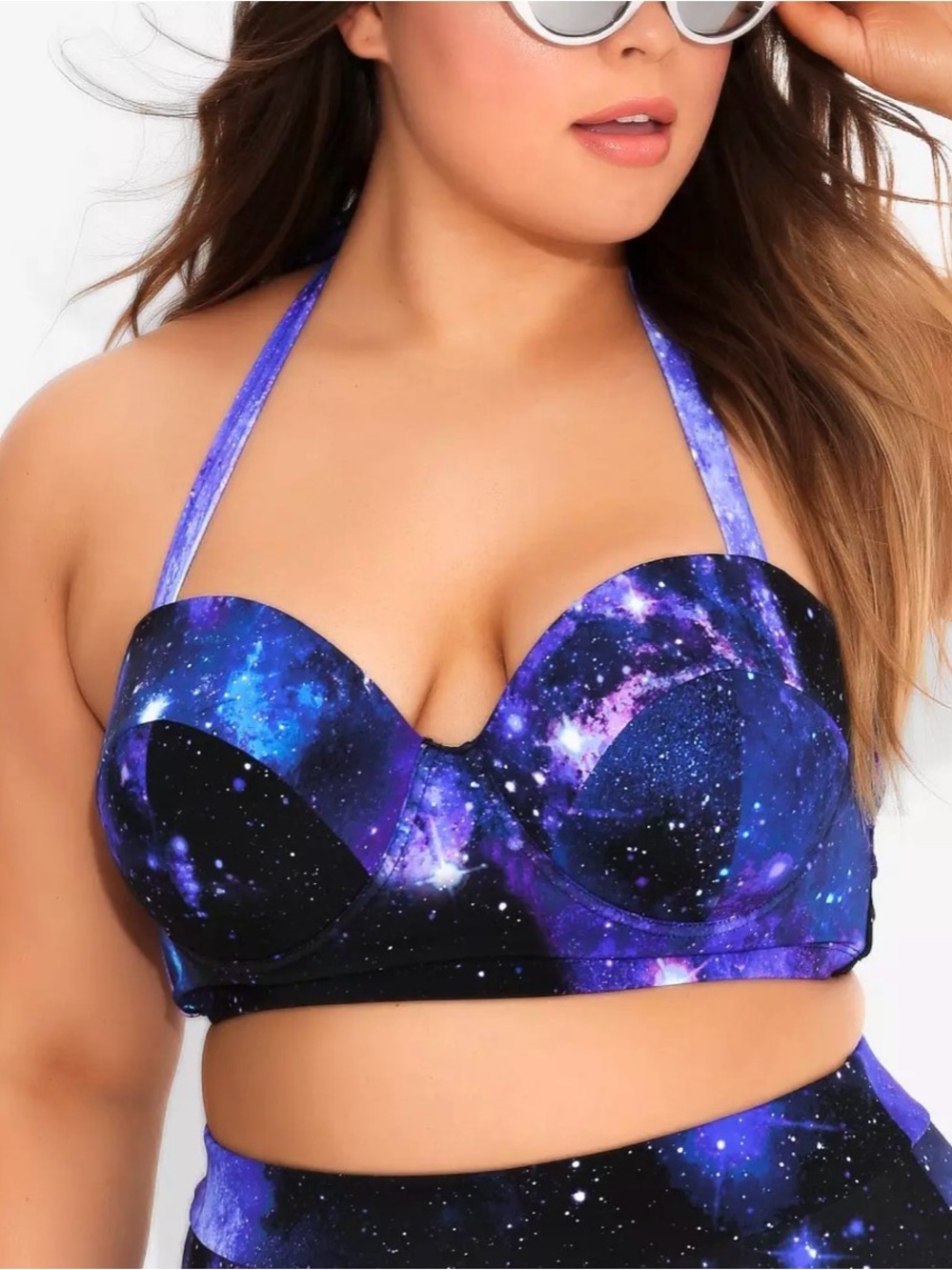 NWT Hot Topic Blue Purple Galaxy Print Halter Padded Swim Top Plus Size 3X 22/24